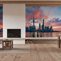 Pudong Sunrise Blue Mural Wallpaper - room preview 03