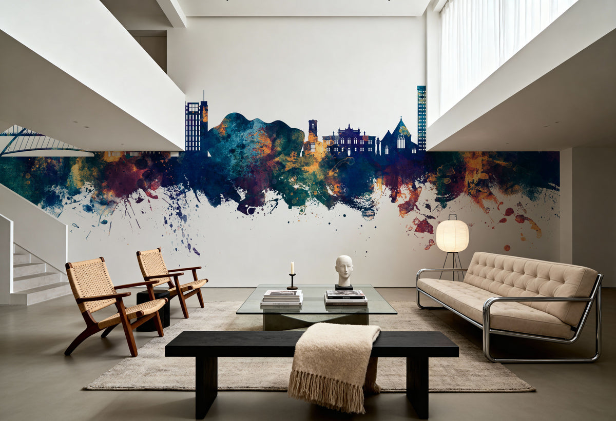 Gateshead England Skyline Blue & Bronze Mural Wallpaper - room preview 03