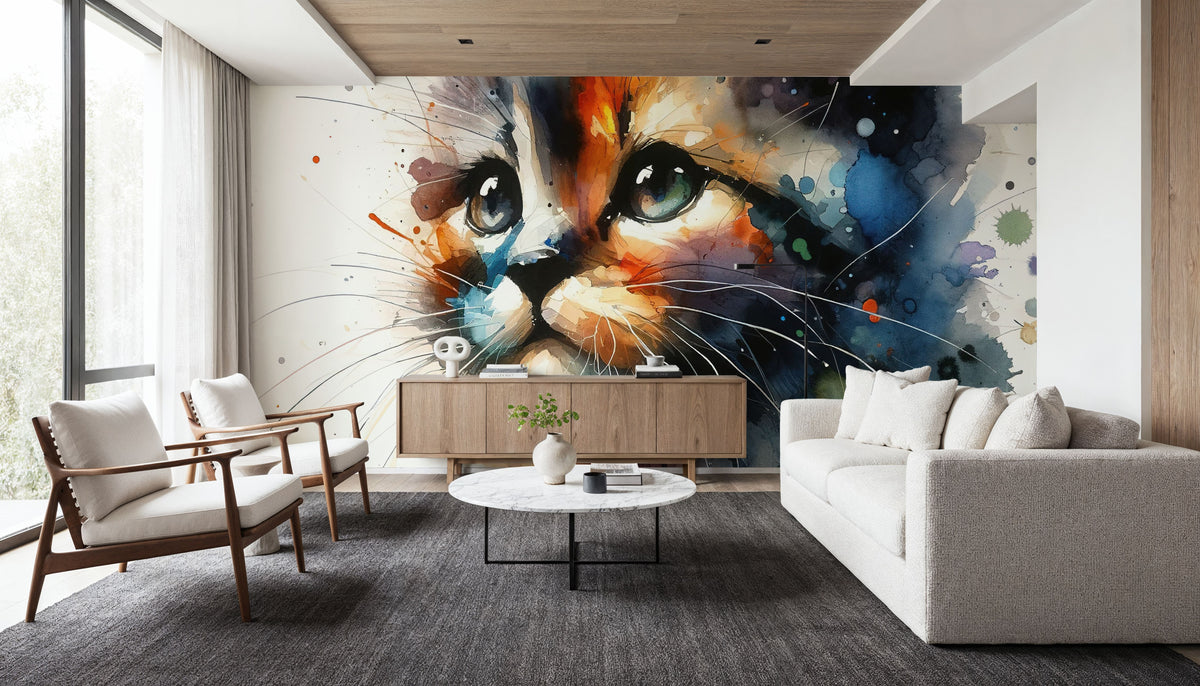 Watercolor Cat Mural Wallpaper - room preview 03
