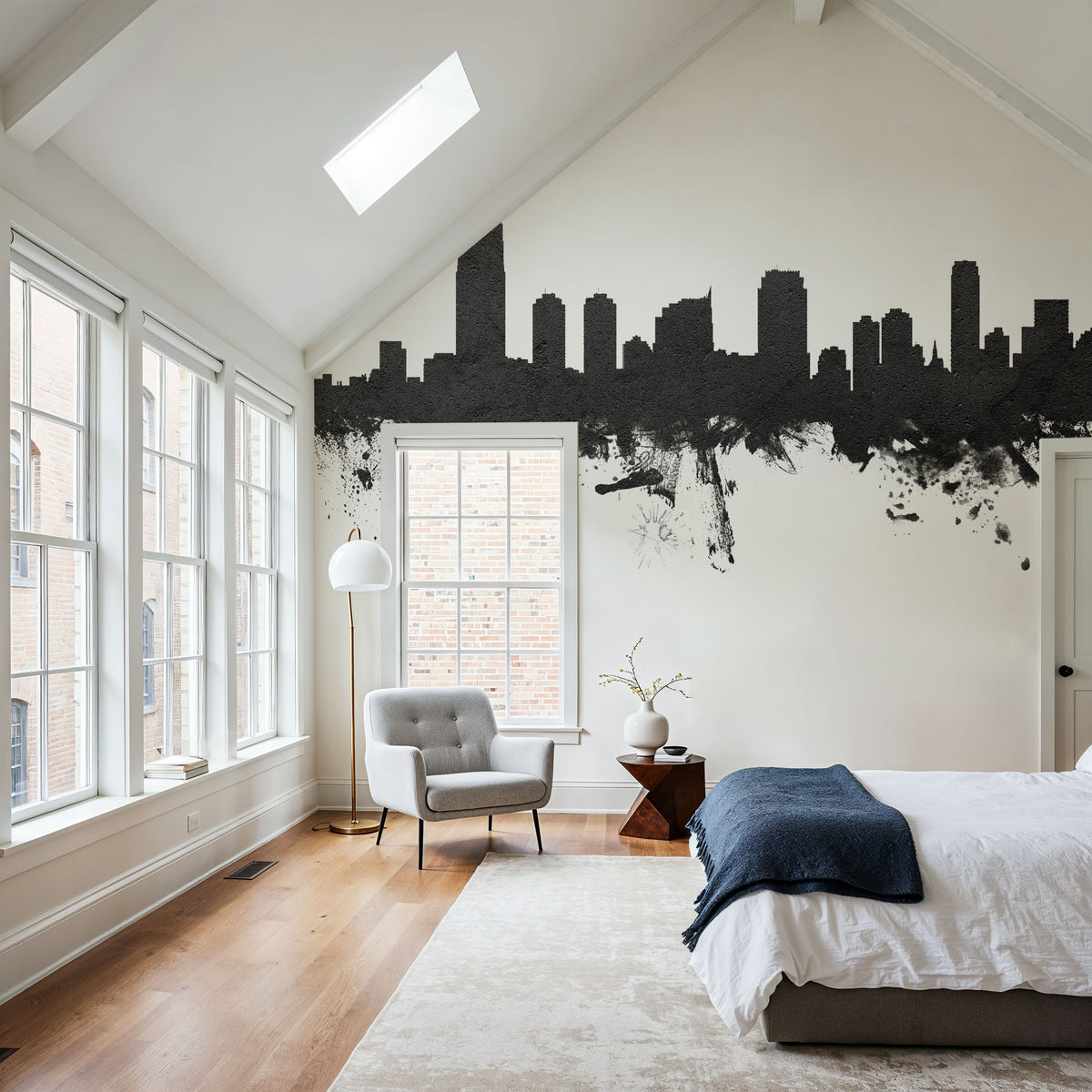 Jersey City New York Skyline Black & White Mural Wallpaper - room preview 03