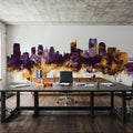 Sacramento California Skyline Purple & Gold Mural Wallpaper - room preview 03