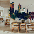 Lyon France Skyline Blue & Bronze Mural Wallpaper - room preview 03