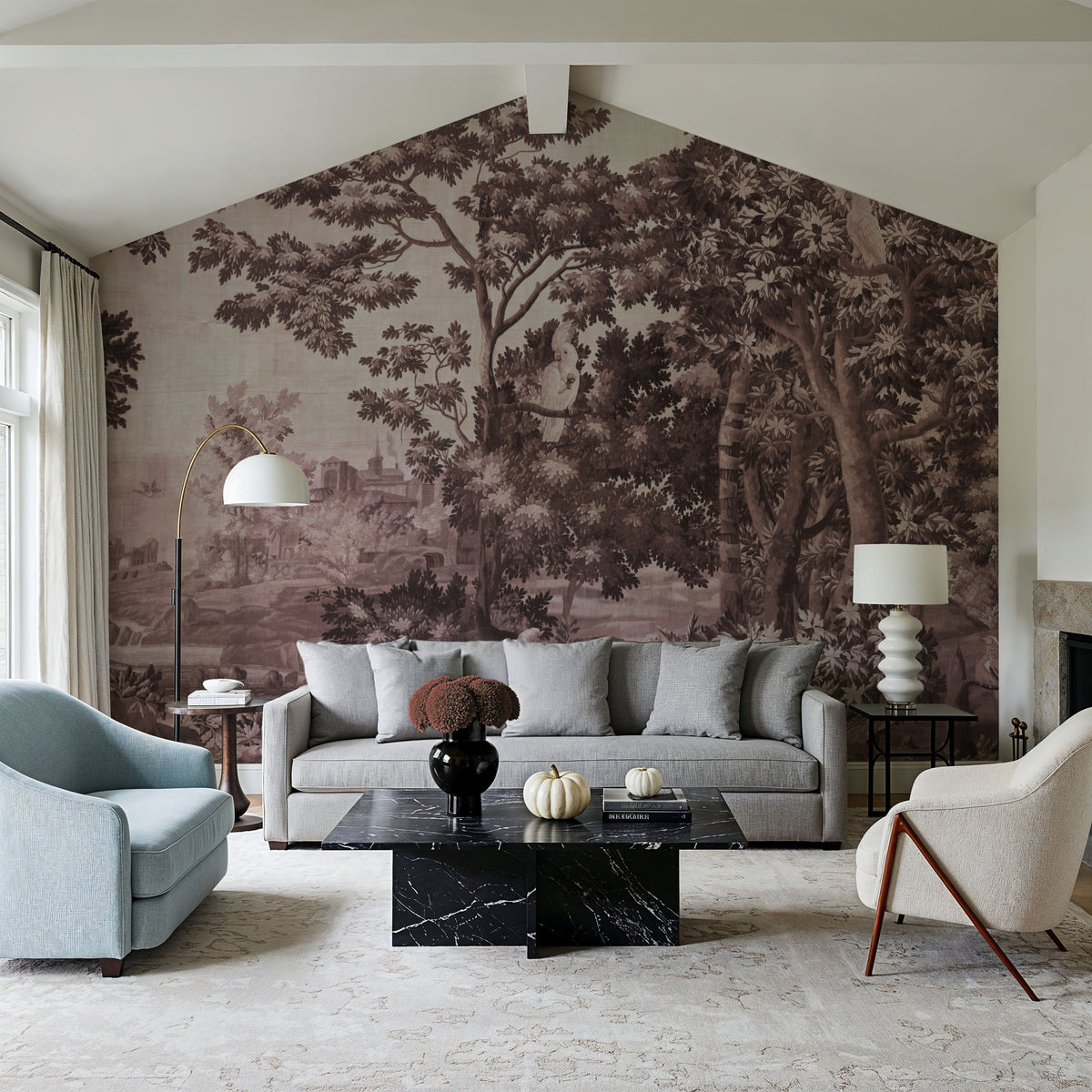 Enchanted Grove Tapestry, Burgundy Mural Wallpaper - room preview 03
