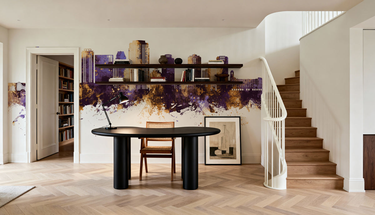St Petersburg Florida Skyline Purple & Gold Mural Wallpaper - room preview 03