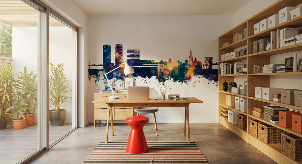 Umeå Skyline Blue & Bronze Mural Wallpaper - room preview 03