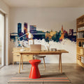 Umeå Skyline Blue & Bronze Mural Wallpaper - room preview 03