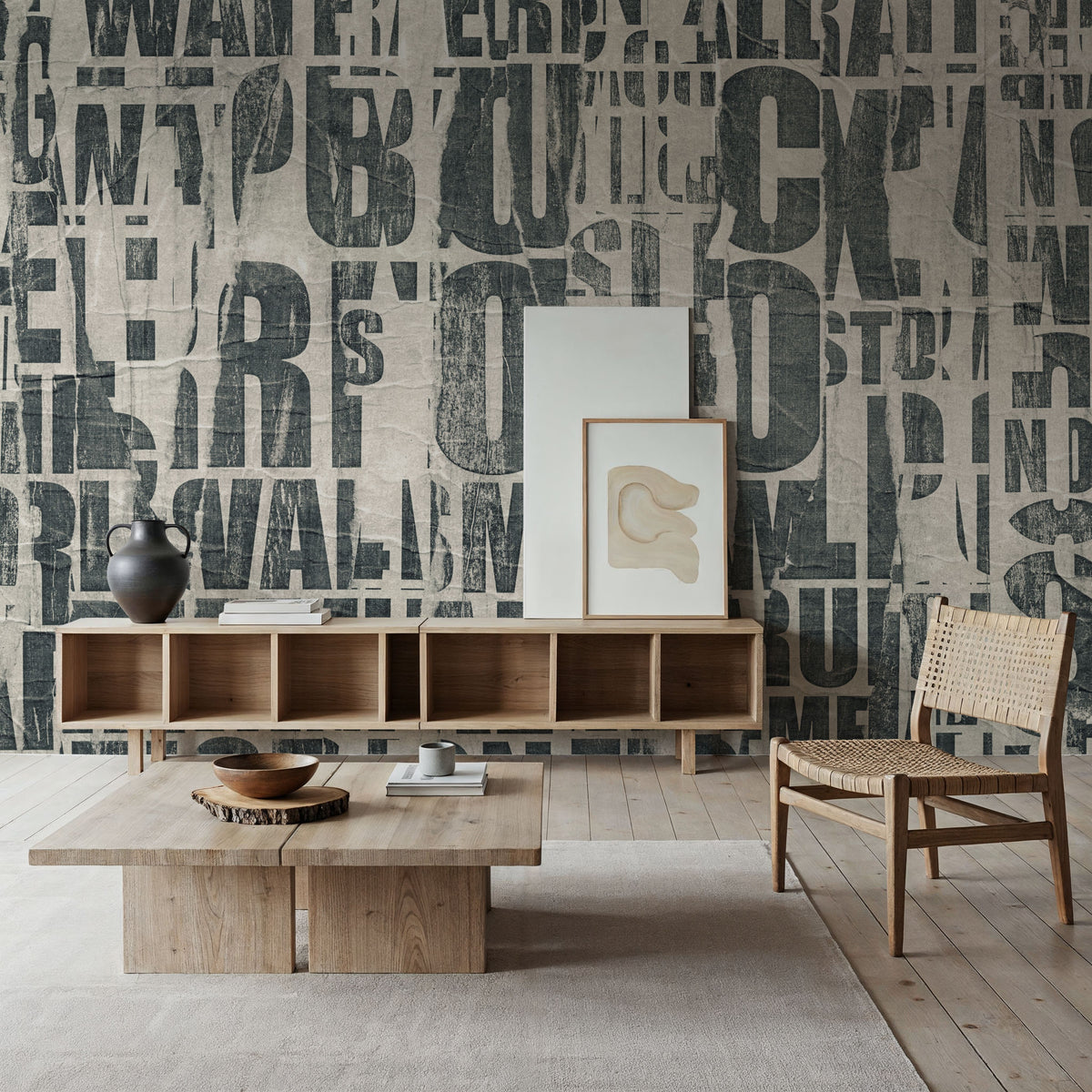 Letterpress Vintage Newspaper Collage Mural Wallpaper - room preview 03