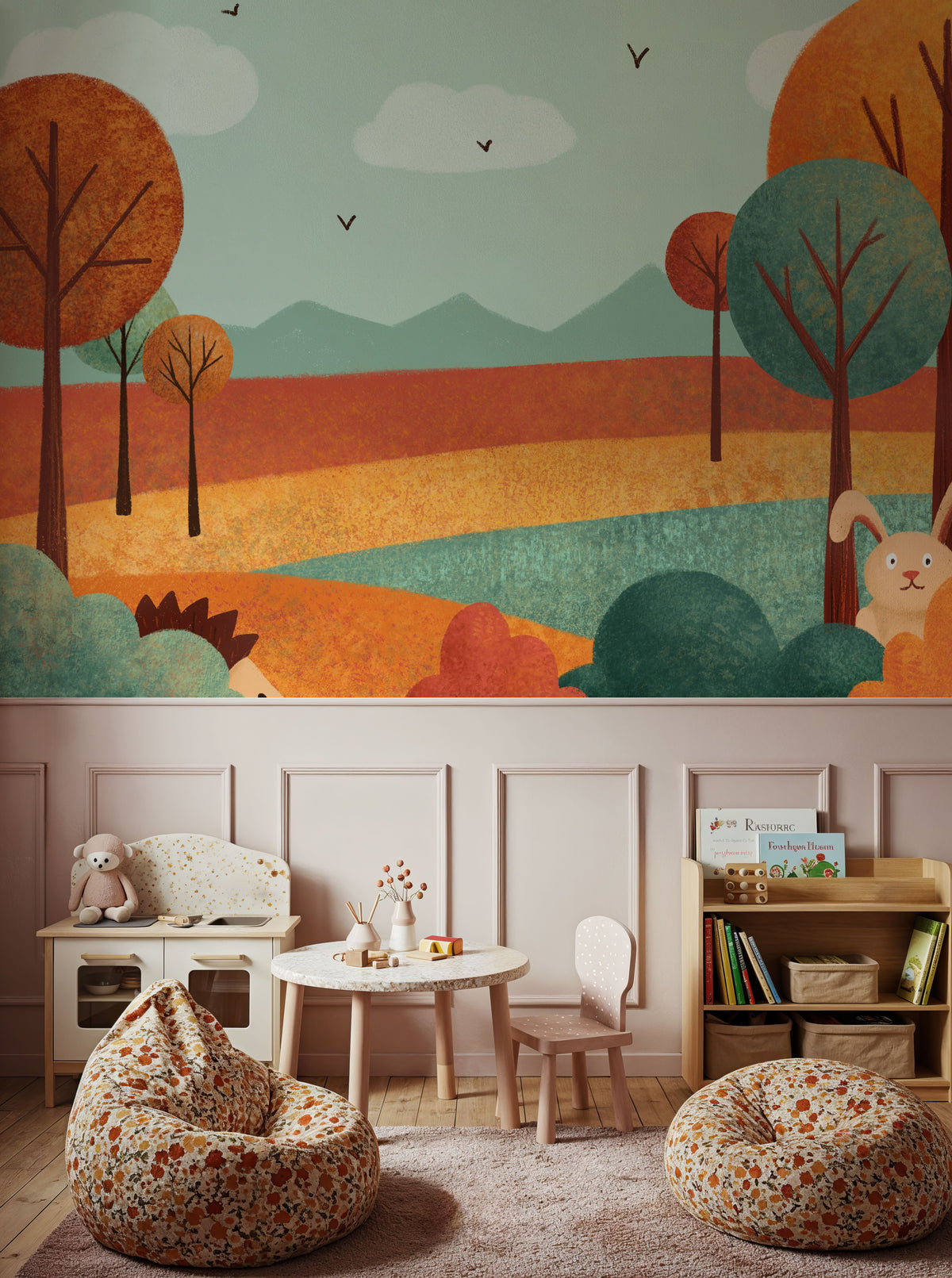 Rabbit & Hedgehog Peek a Boo Mural Wallpaper - room preview 03