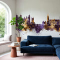 Stamford England Skyline Purple & Gold Mural Wallpaper - room preview 03