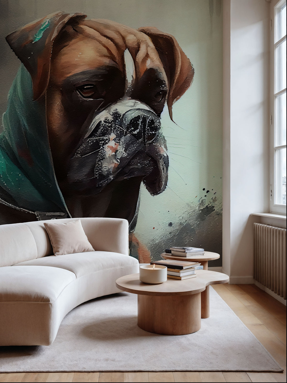 Watercolor Boxer Dog Mural Wallpaper - room preview 03