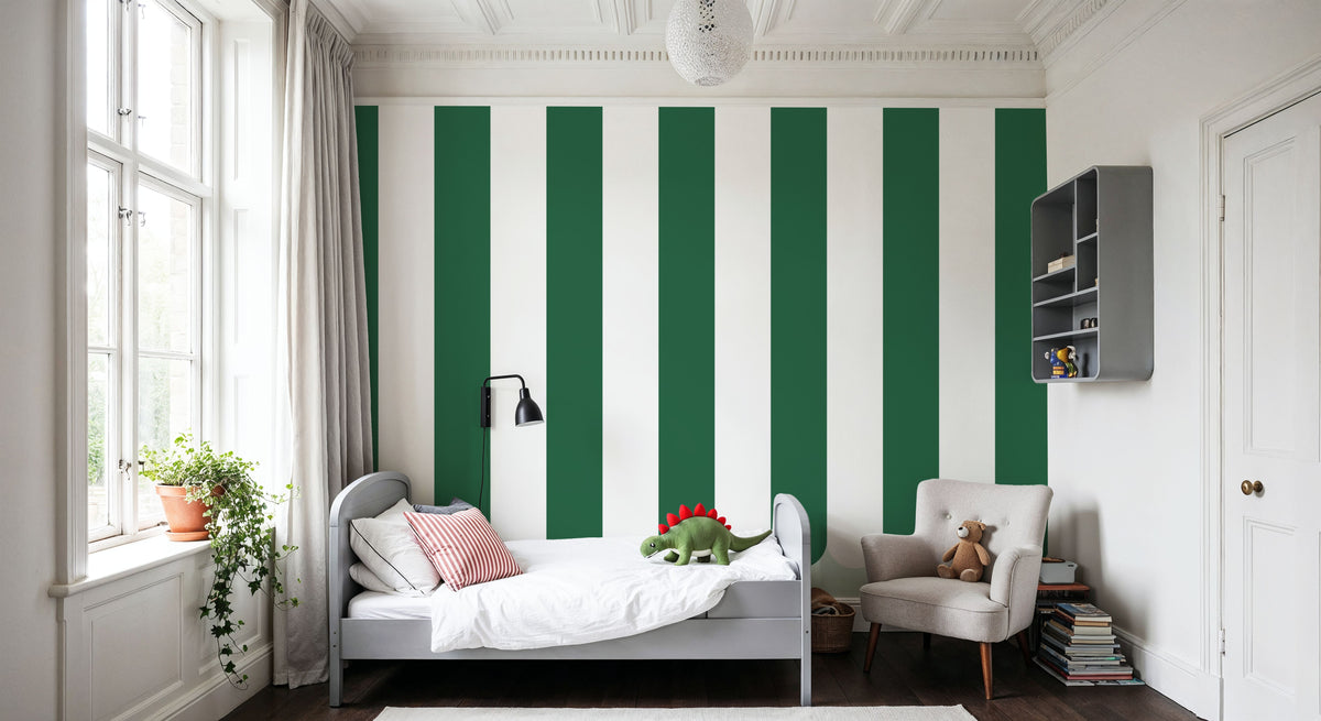 Scalloped Circus Stripes, Salamander Green Mural Wallpaper - room preview 03