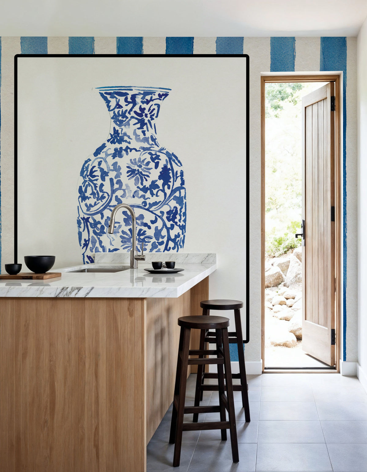 Chinoiserie Vase II Stripes Mural Wallpaper - room preview 03