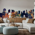 Wilmington Delaware Skyline Blue & Bronze Mural Wallpaper - room preview 03