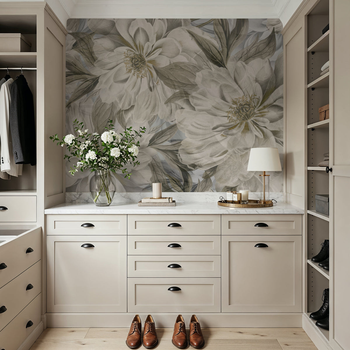 Peony Study - Chalk Mural Wallpaper - room preview 03
