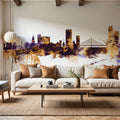 Liege Belgium Skyline Purple & Gold Mural Wallpaper - room preview 03