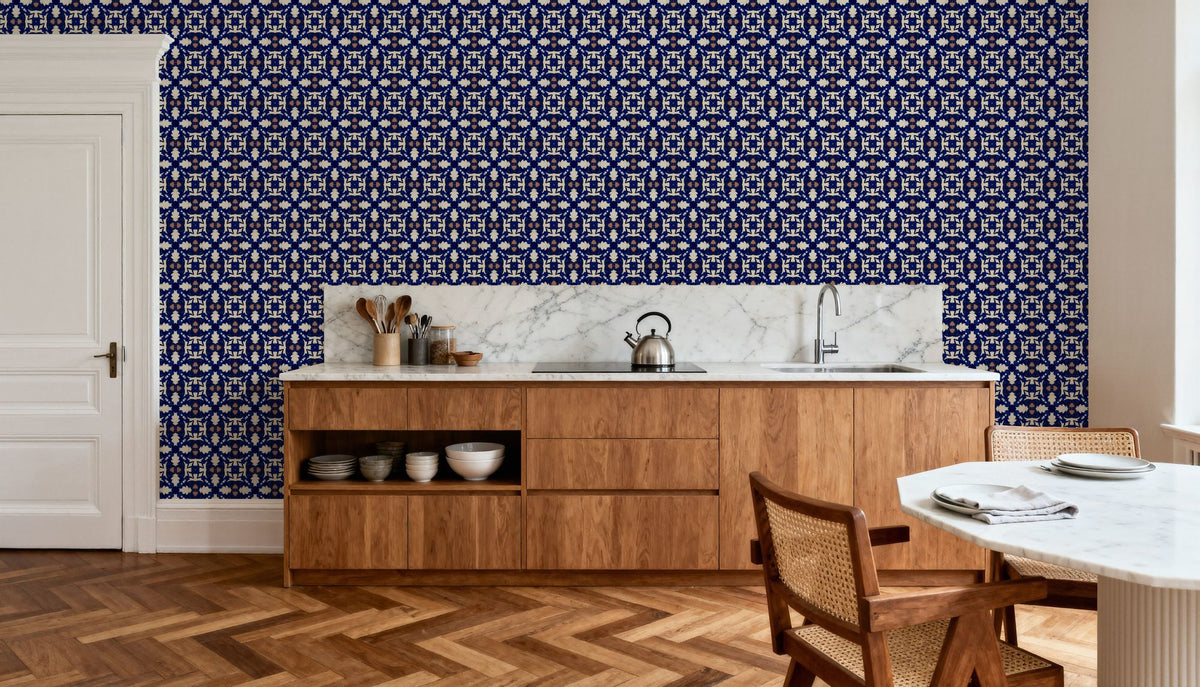 Nara Leaves on Indigo Mural Wallpaper - room preview 03