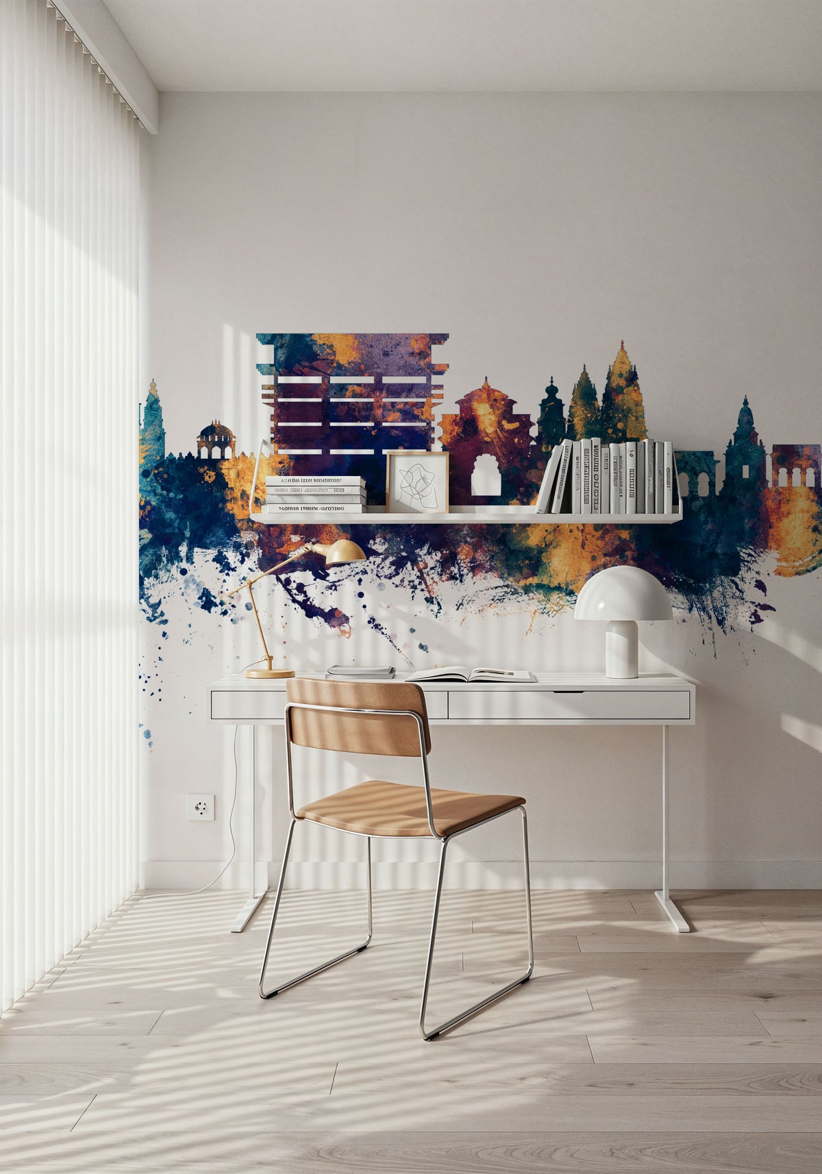 Pandharpur India Skyline Blue & Bronze Mural Wallpaper - room preview 03