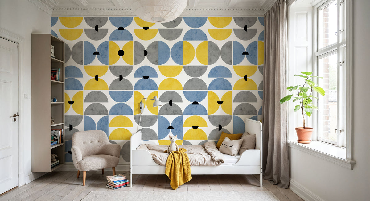 Homley Retro Shapes, Blue Mural Wallpaper - room preview 03