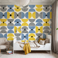 Homley Retro Shapes, Blue Mural Wallpaper - room preview 03
