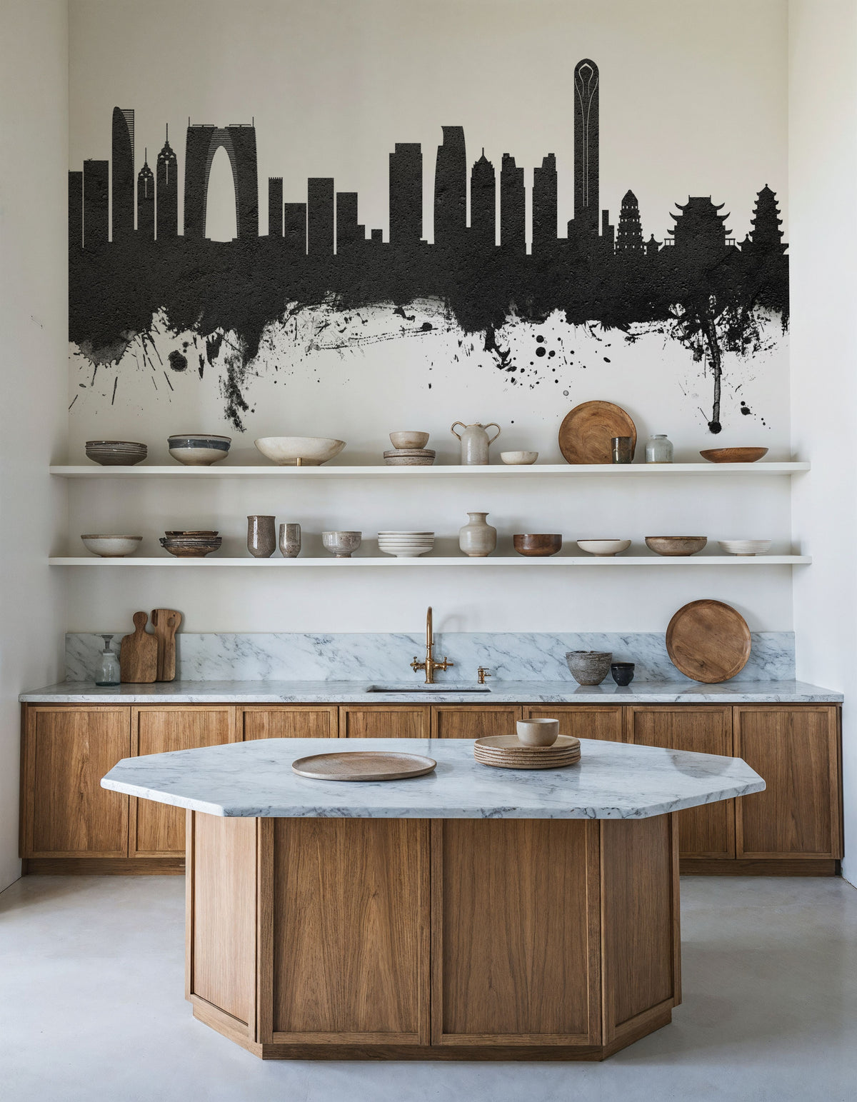Suzhou China Skyline Black & White Mural Wallpaper - room preview 03