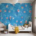 August Blossoms, Blue Mural Wallpaper - room preview 03