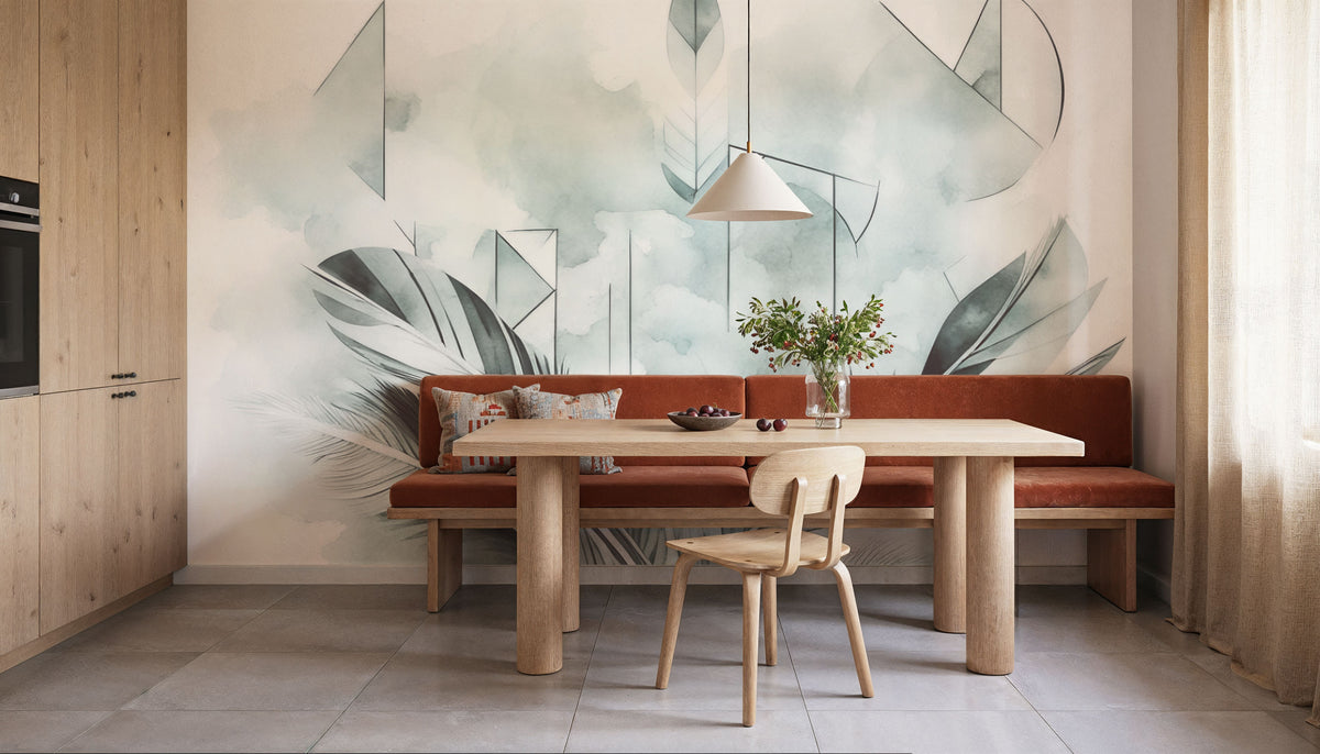 Feather Geometry Teal Mural Wallpaper - room preview 03