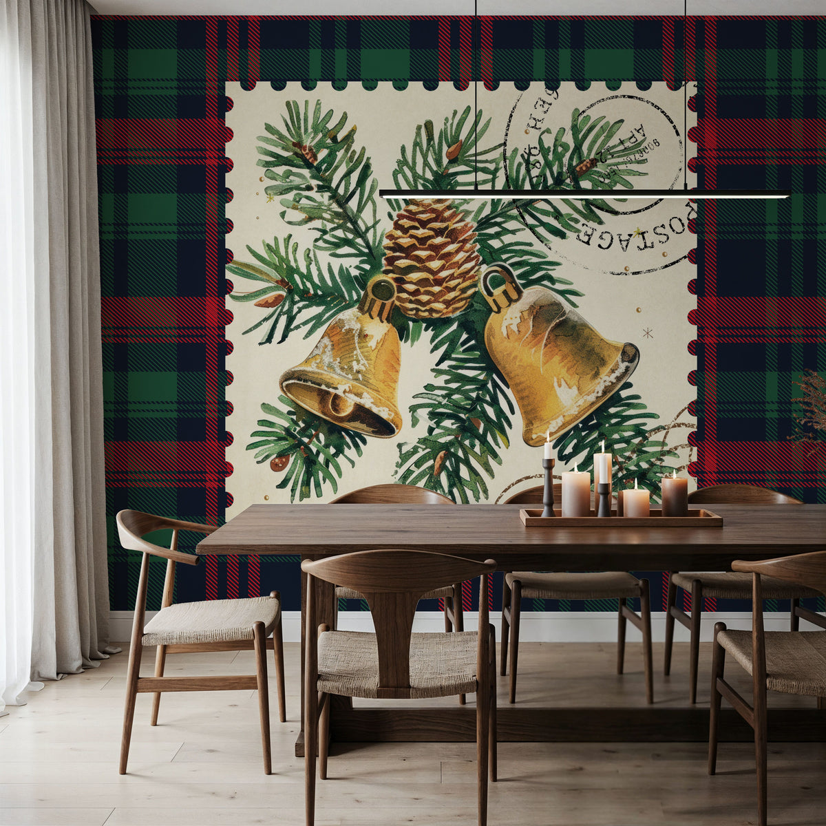 Plaid Christmas Stamp I Mural Wallpaper - room preview 03