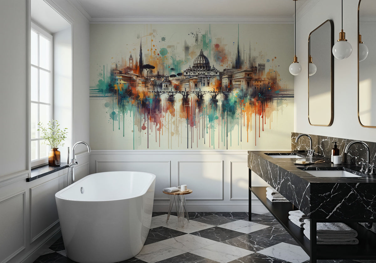 Watercolor Skyline Rome II Mural Wallpaper - room preview 03