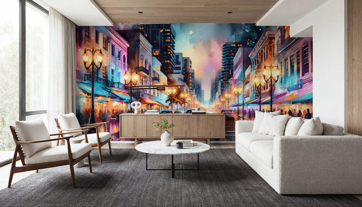 Miami Street At Night Mural Wallpaper - room preview 03