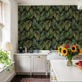 Bright Palms Pattern, Lush Green Mural Wallpaper - room preview 03