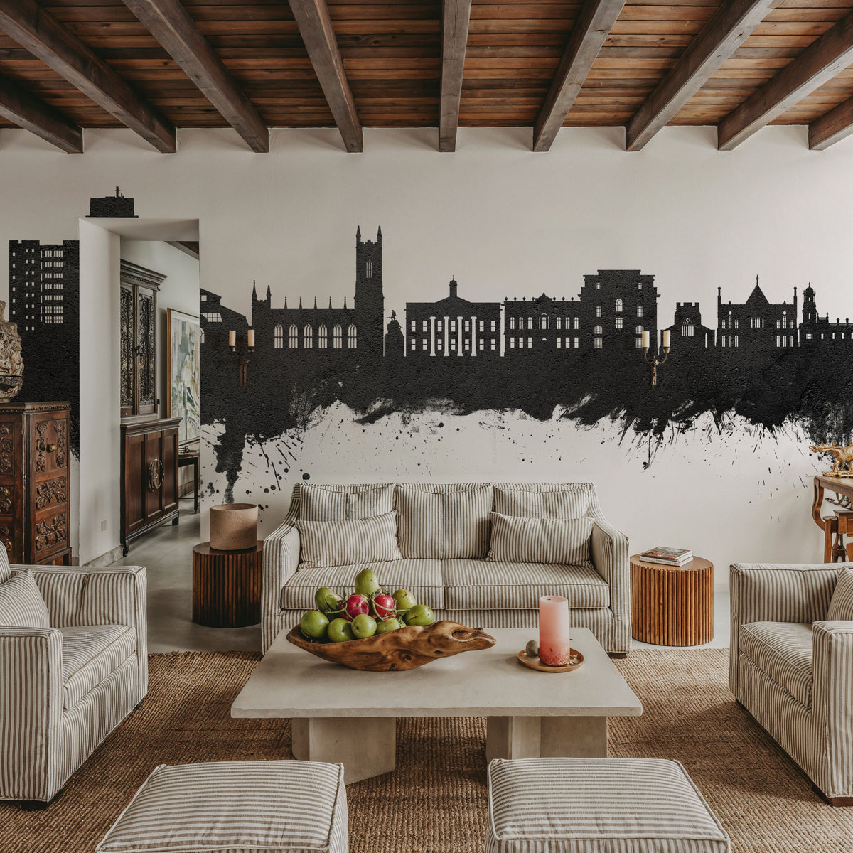 Oldham England Skyline Black & White Mural Wallpaper - room preview 03