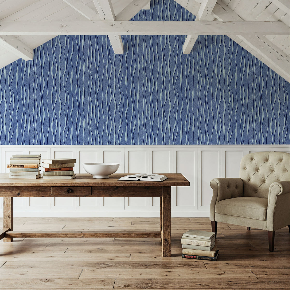 Swaying Lines, Indigo Mural Wallpaper - room preview 03