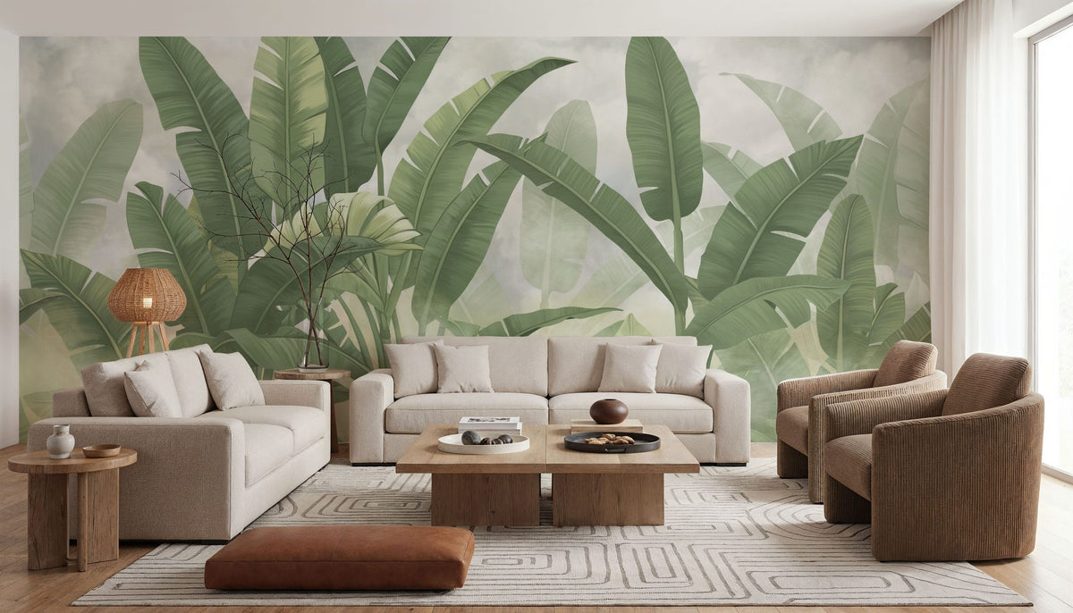 Banana Palms, Muted Green Mural Wallpaper - room preview 03