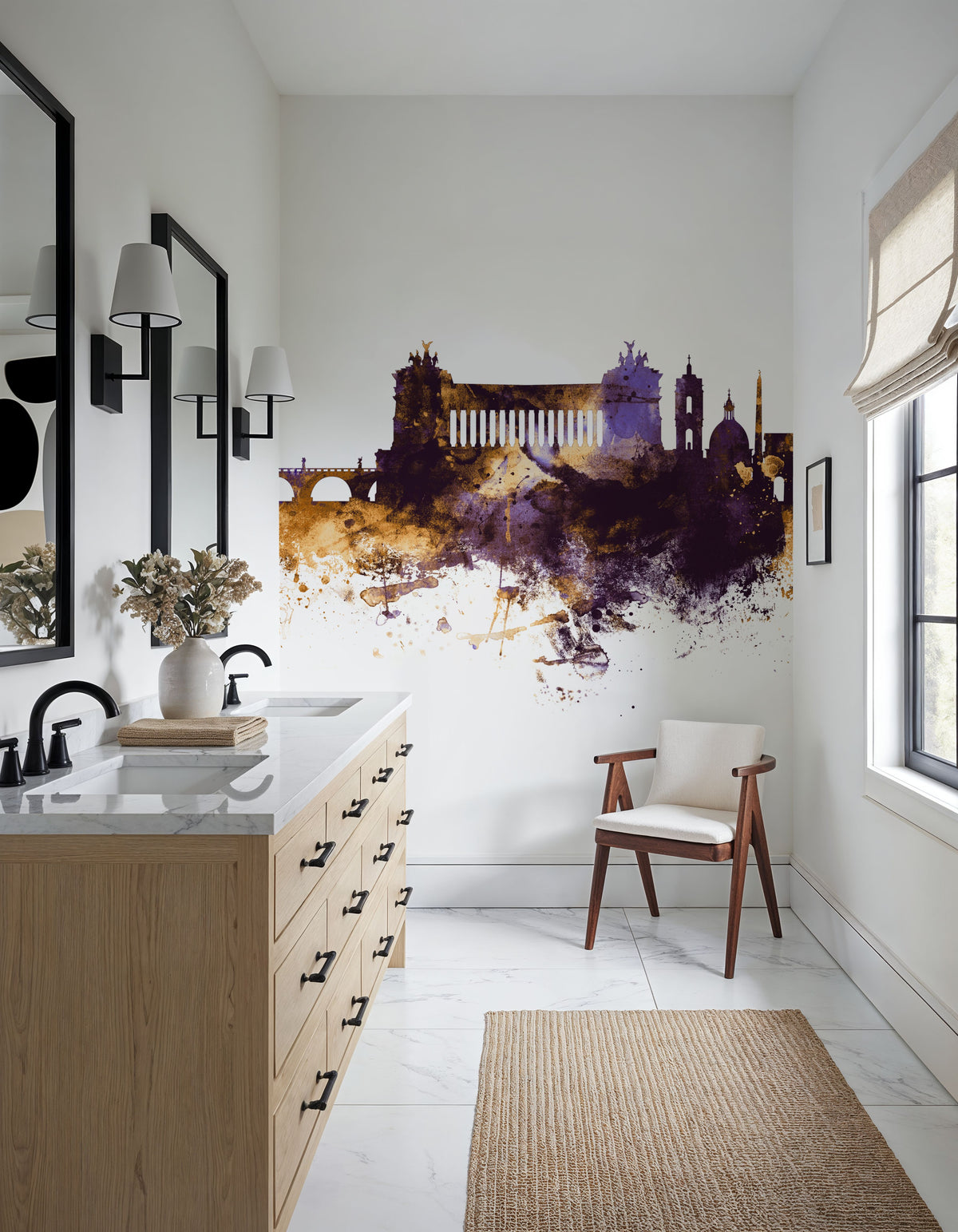 Rome Italy Skyline Purple & Gold Mural Wallpaper - room preview 03