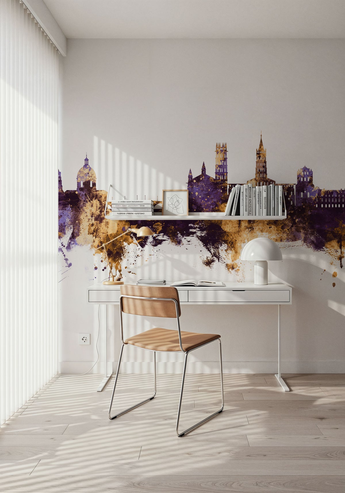 Toulouse France Skyline Purple & Gold Mural Wallpaper - room preview 03