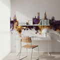 Toulouse France Skyline Purple & Gold Mural Wallpaper - room preview 03