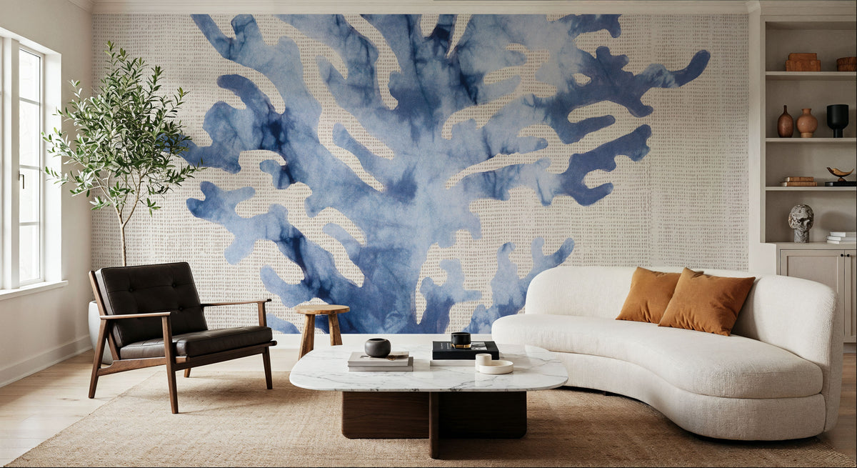 Shibori Coral III on Linen Mural Wallpaper - room preview 03