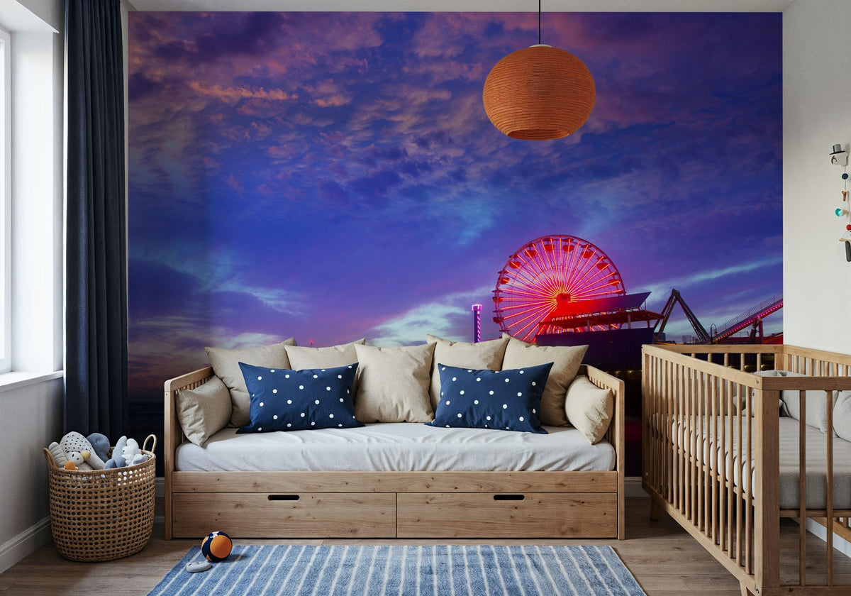 Santa Monica Pier Sunset Cloudy Mural Wallpaper - room preview 03