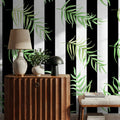 Black & White Stripe Leaves Mural Wallpaper - room preview 03