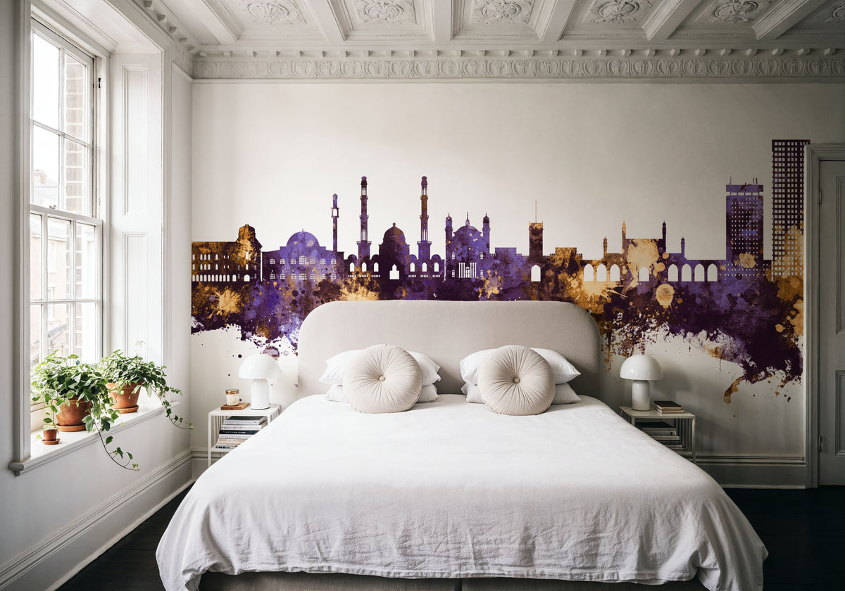 Kabul Afghanistan Skyline Purple & Gold Mural Wallpaper - room preview 03