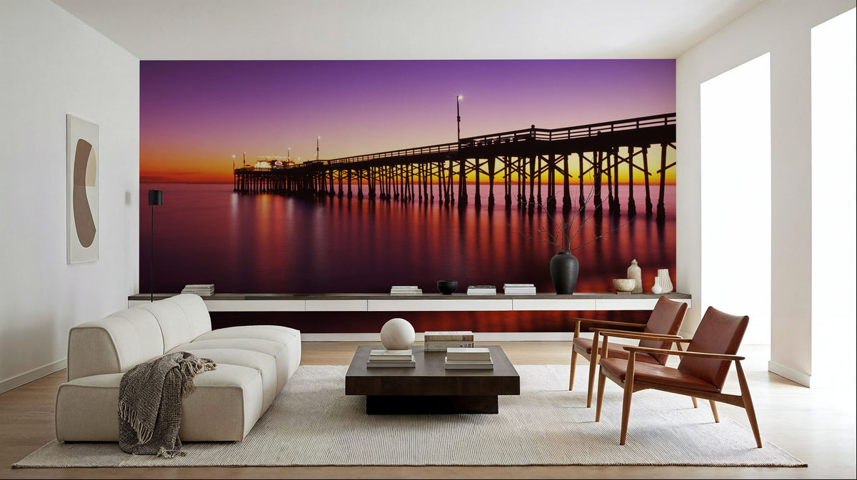 Illuminated Twilight Pier Mural Wallpaper - room preview 03