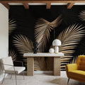 Bright Palms, Black Mural Wallpaper - room preview 03
