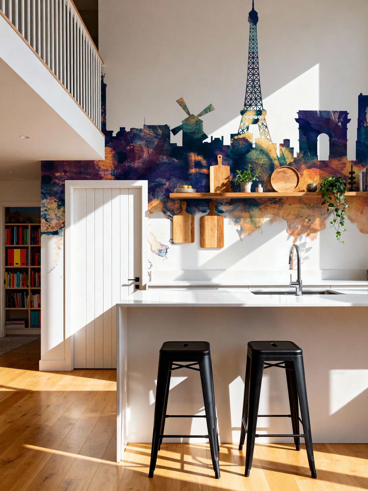 Paris Skyline Blue & Bronze Mural Wallpaper - room preview 03