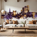 Grenoble Skyline Purple & Gold Mural Wallpaper - room preview 03