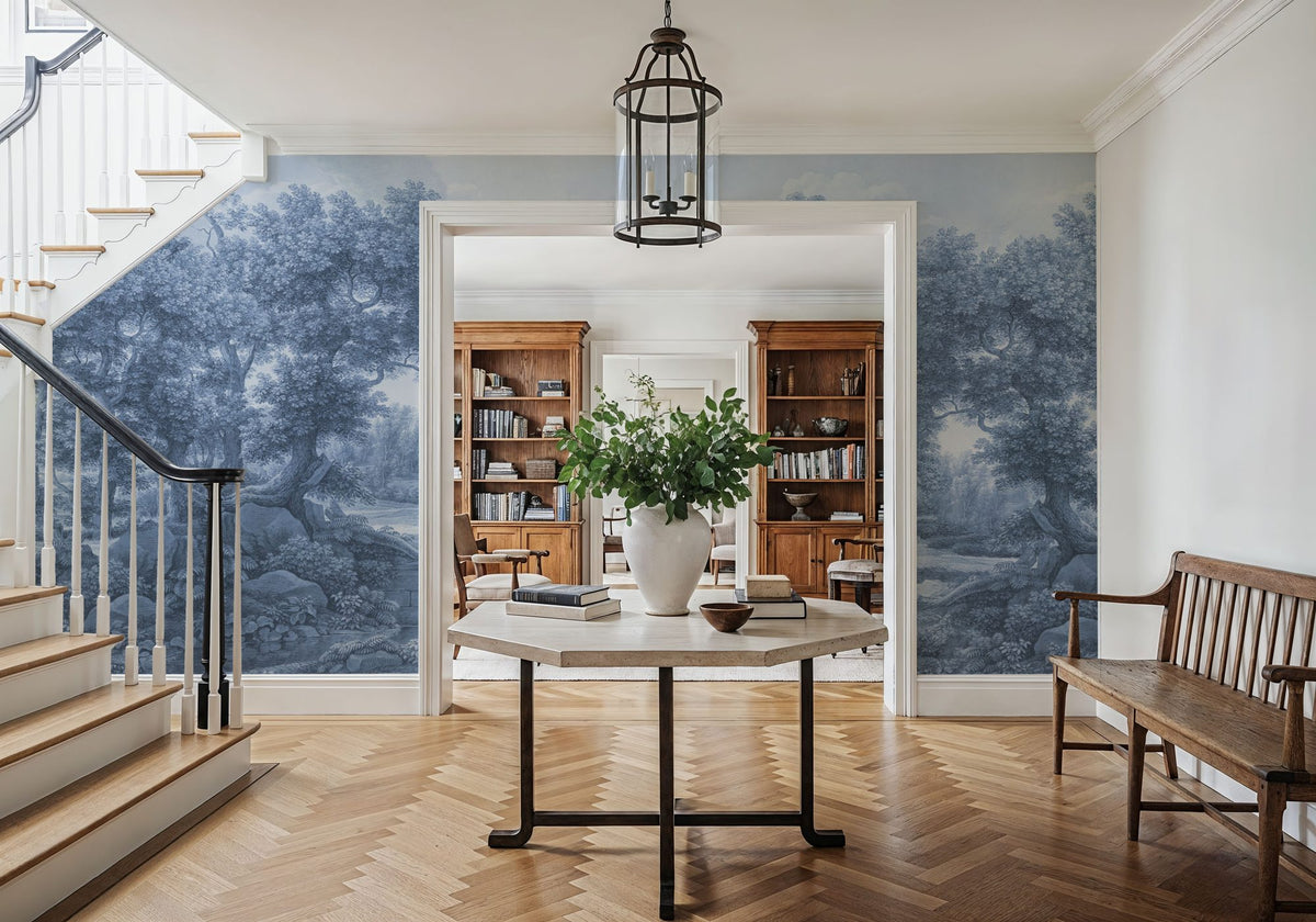 Riverbank Oak Landscape, Blues Mural Wallpaper - room preview 03