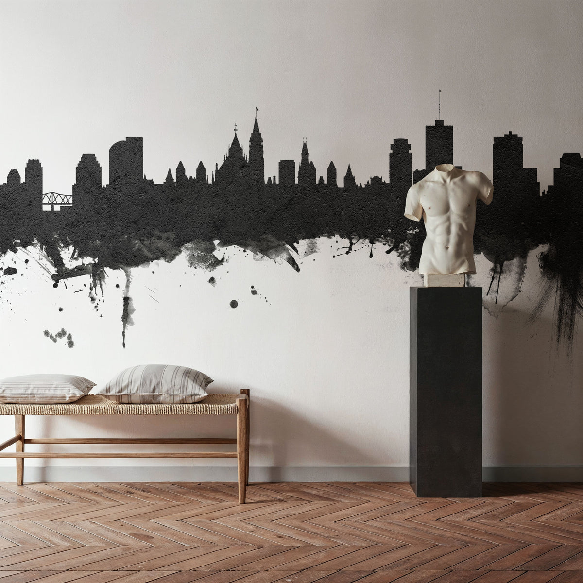 Ottowa Canada Skyline Black & White Mural Wallpaper - room preview 03