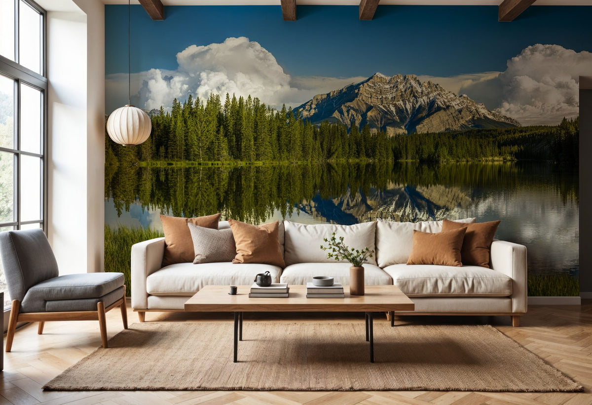 Cascade Mountain Reflection Mural Wallpaper - room preview 03