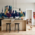 Madrid Skyline Blue & Bronze Mural Wallpaper - room preview 03