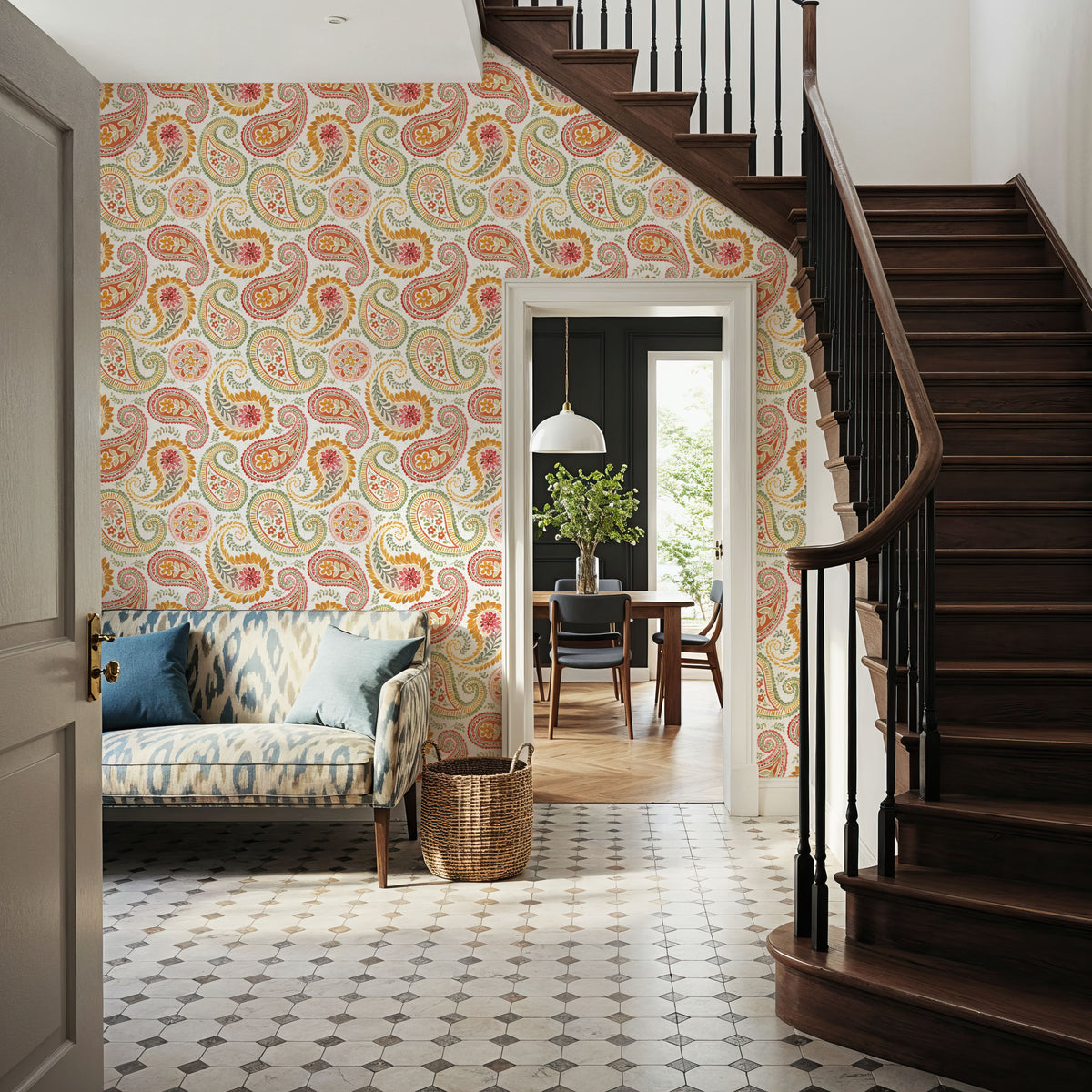 Harvest Paisley White Mural Wallpaper - room preview 03