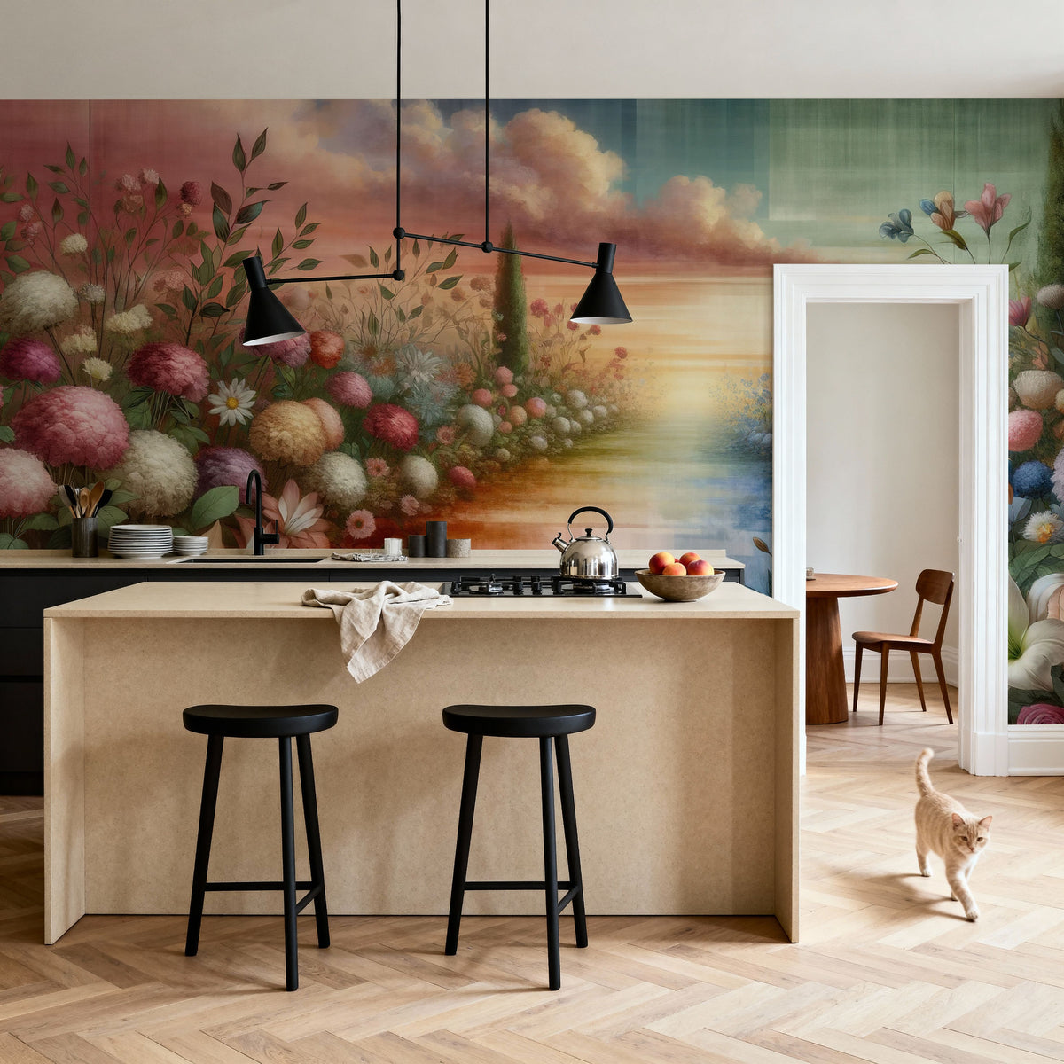 Watercolor Floral Path Mural Wallpaper - room preview 03